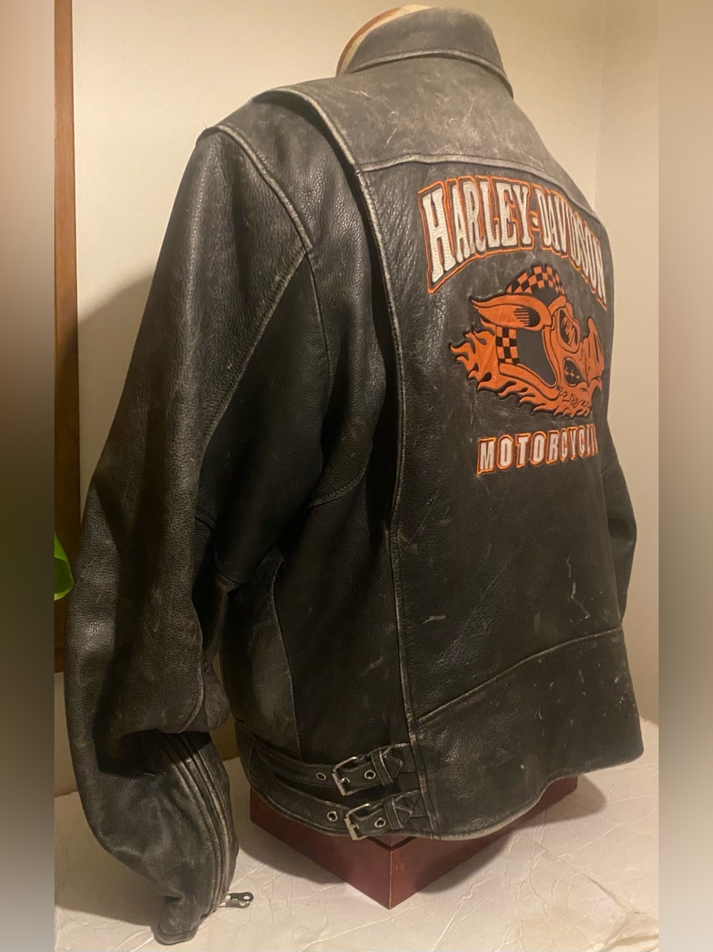 Harley Davidson Mens XL ROAD HOG Distressed Leather Jacket